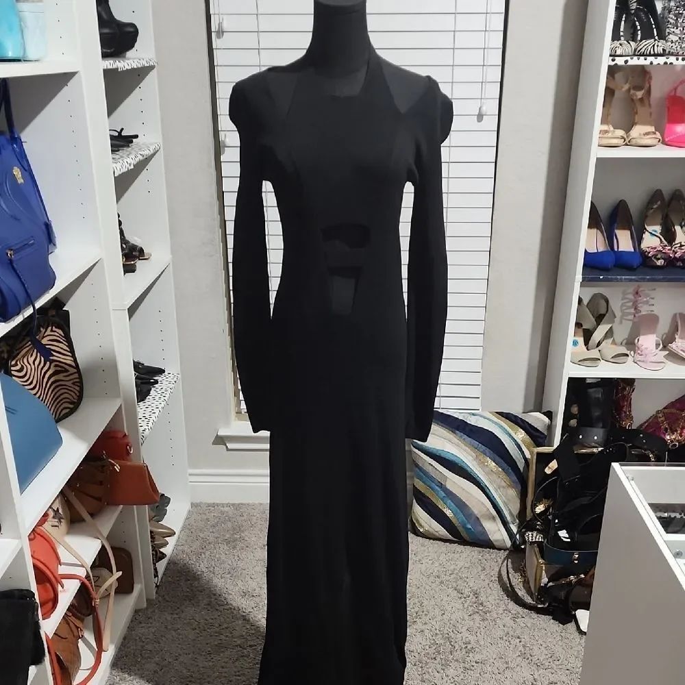 BCBGMaxAzria Black Sheath Cocktail Dress with Puff Sleeves